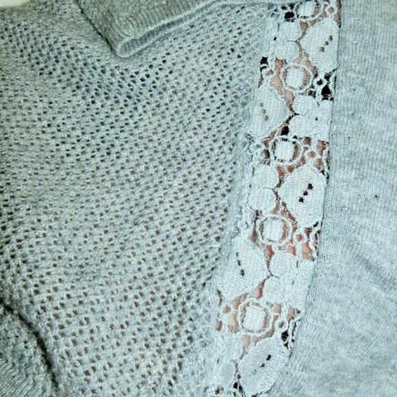 Lucky Brand LS Medium Grey Lace Knit Top Shirt - Picture 5 of 8